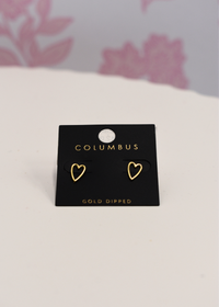 Gold heart wire stud earrings with delicate design