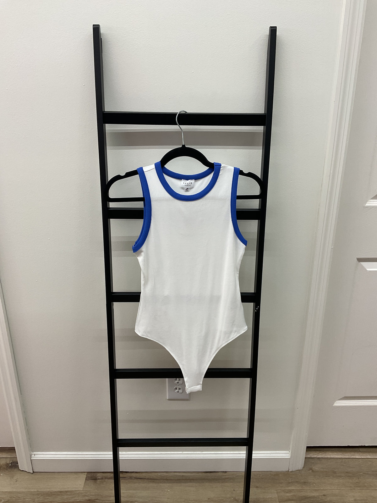 Sleeveless Ribbed Color Block Bodysuit- White.