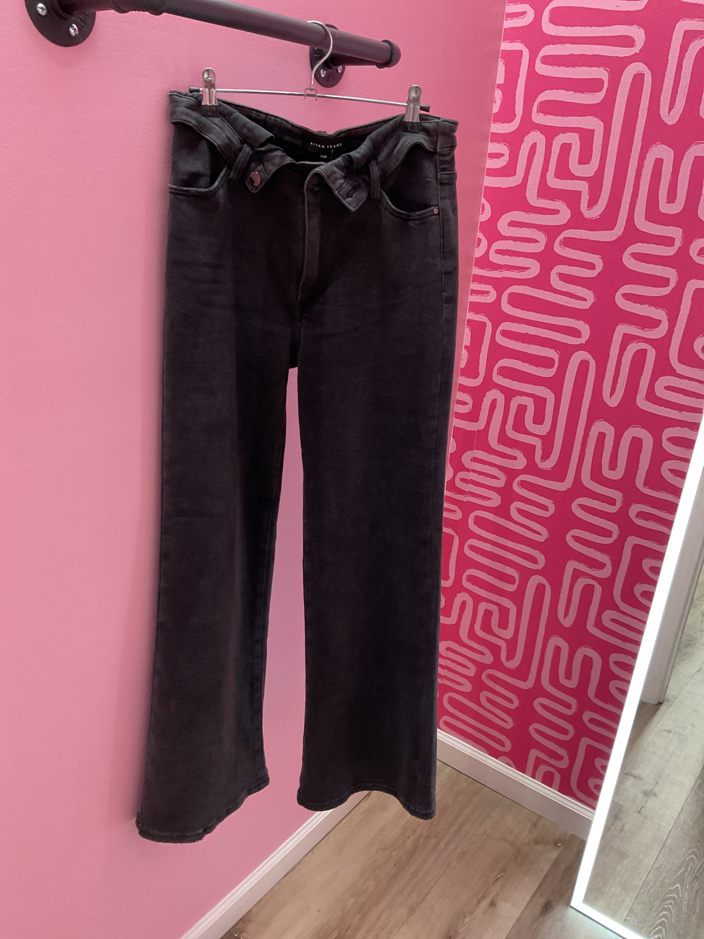 Mid Rise Wide Leg Jeans- Washed Black