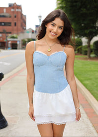 It Girl Mini Dress - Denim/White - MerciGrace Boutique