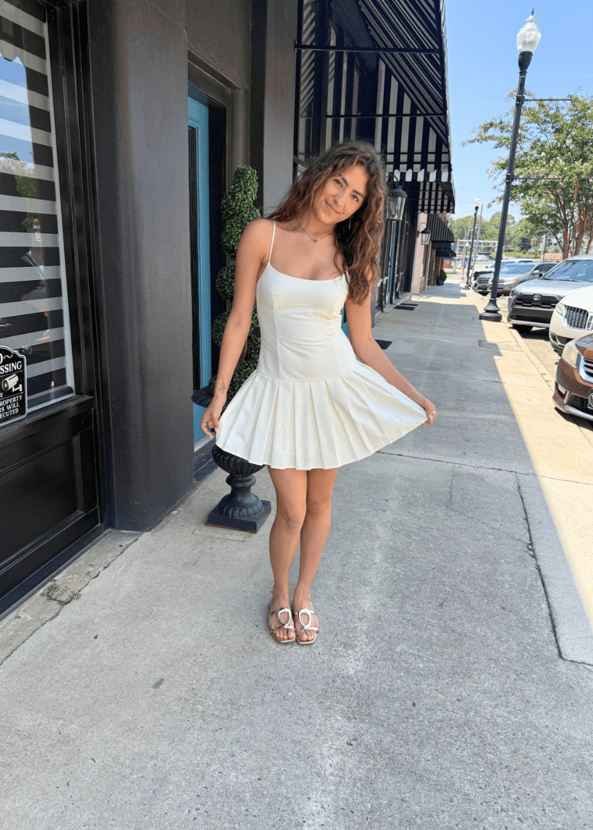 Ivory Daydream Pleated Mini Dress