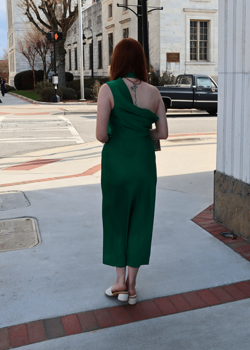 Jodie High Neck Satin Midi Dress - Emerald - MerciGrace BoutiqueDress