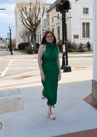 Jodie High Neck Satin Midi Dress - Emerald - MerciGrace BoutiqueDress