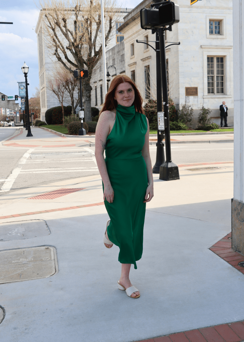 Jodie High Neck Satin Midi Dress - Emerald - MerciGrace BoutiqueDress