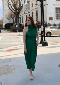 Jodie High Neck Satin Midi Dress - Emerald - MerciGrace BoutiqueDress