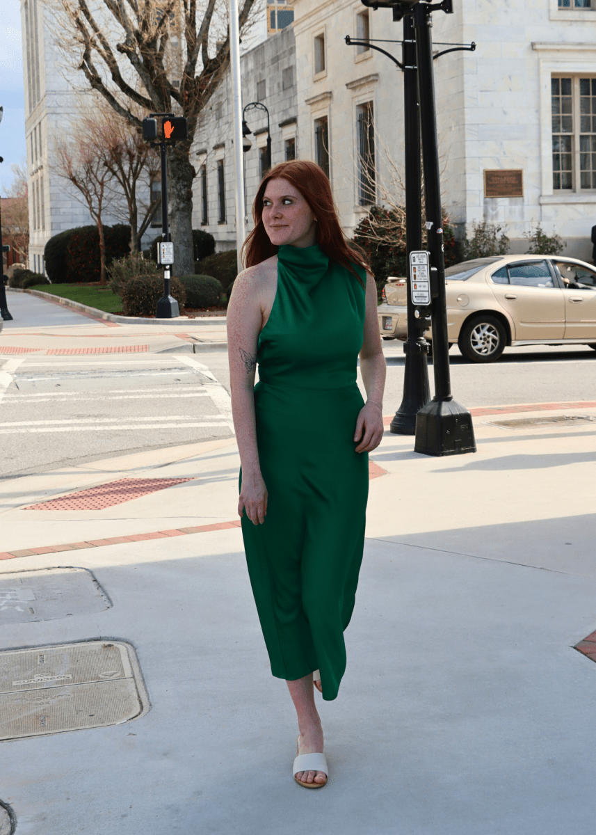 Jodie High Neck Satin Midi Dress - Emerald - MerciGrace BoutiqueDress