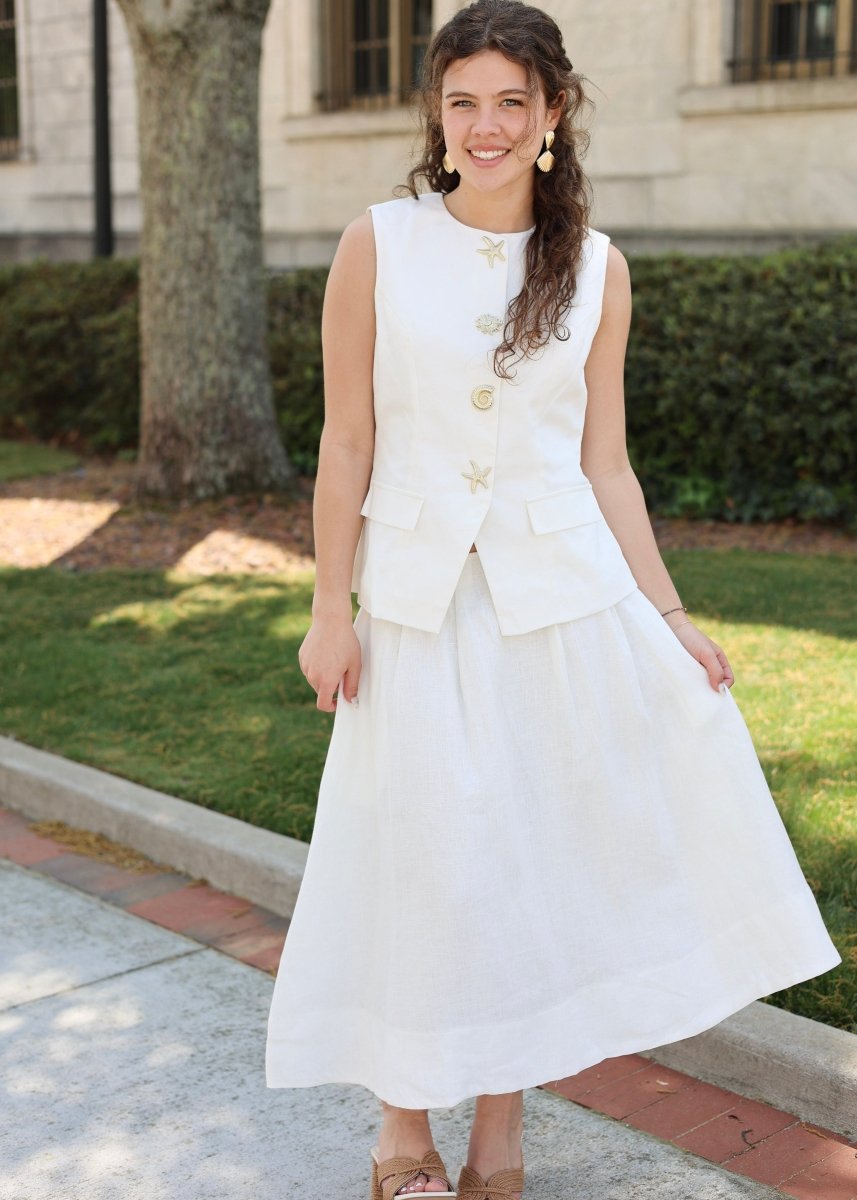 Josefina Linen Midi Skirt - Off White - MerciGrace BoutiqueSkirt