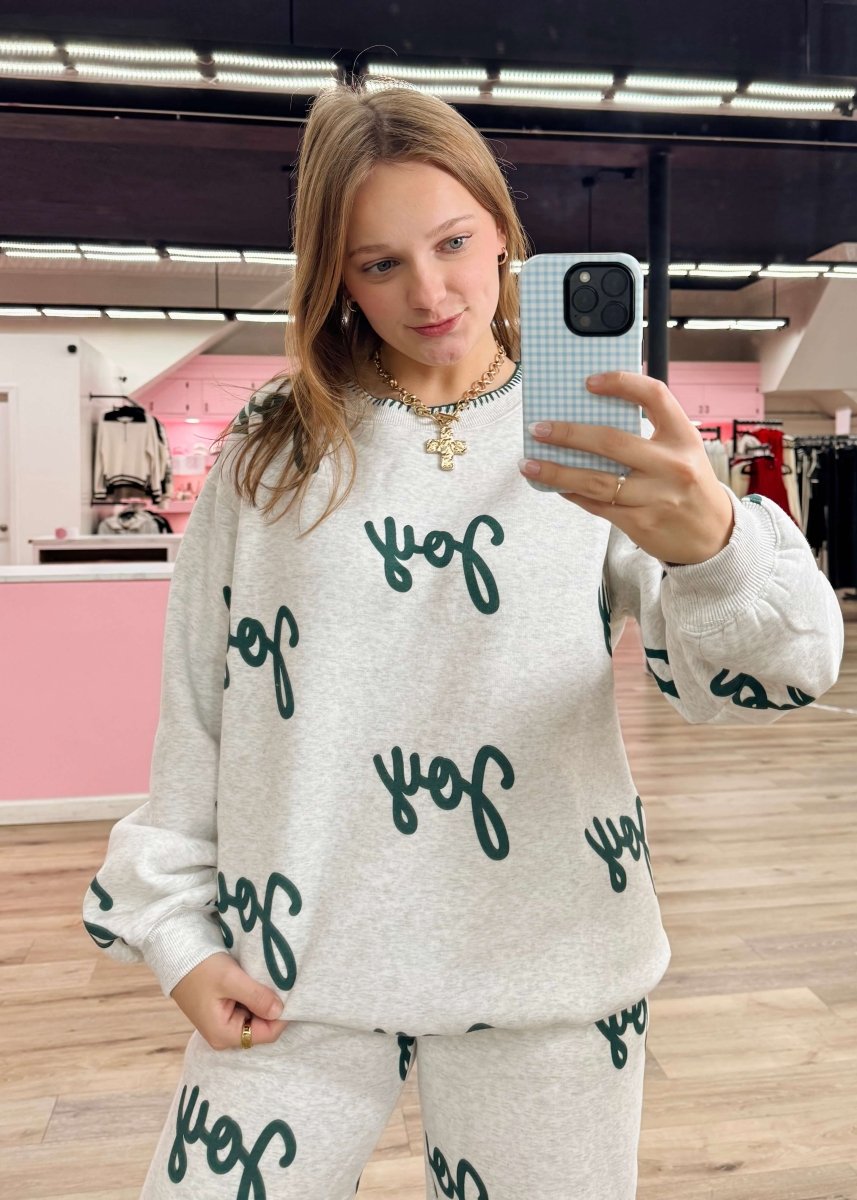 Joy To The World Sweatshirt - Gray/Green - MerciGrace BoutiqueApparel & Accessories