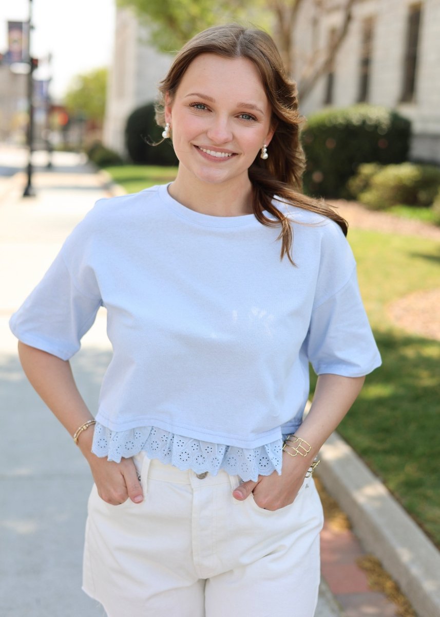 Juliet Eyelet Top - Light Blue - MerciGrace BoutiqueTop
