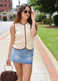 Knit Button Vest - Beige/Brown - MerciGrace BoutiqueVest