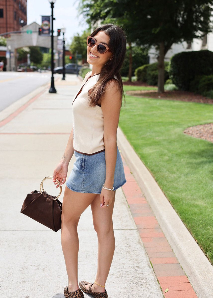 Knit Button Vest - Beige/Brown - MerciGrace BoutiqueVest