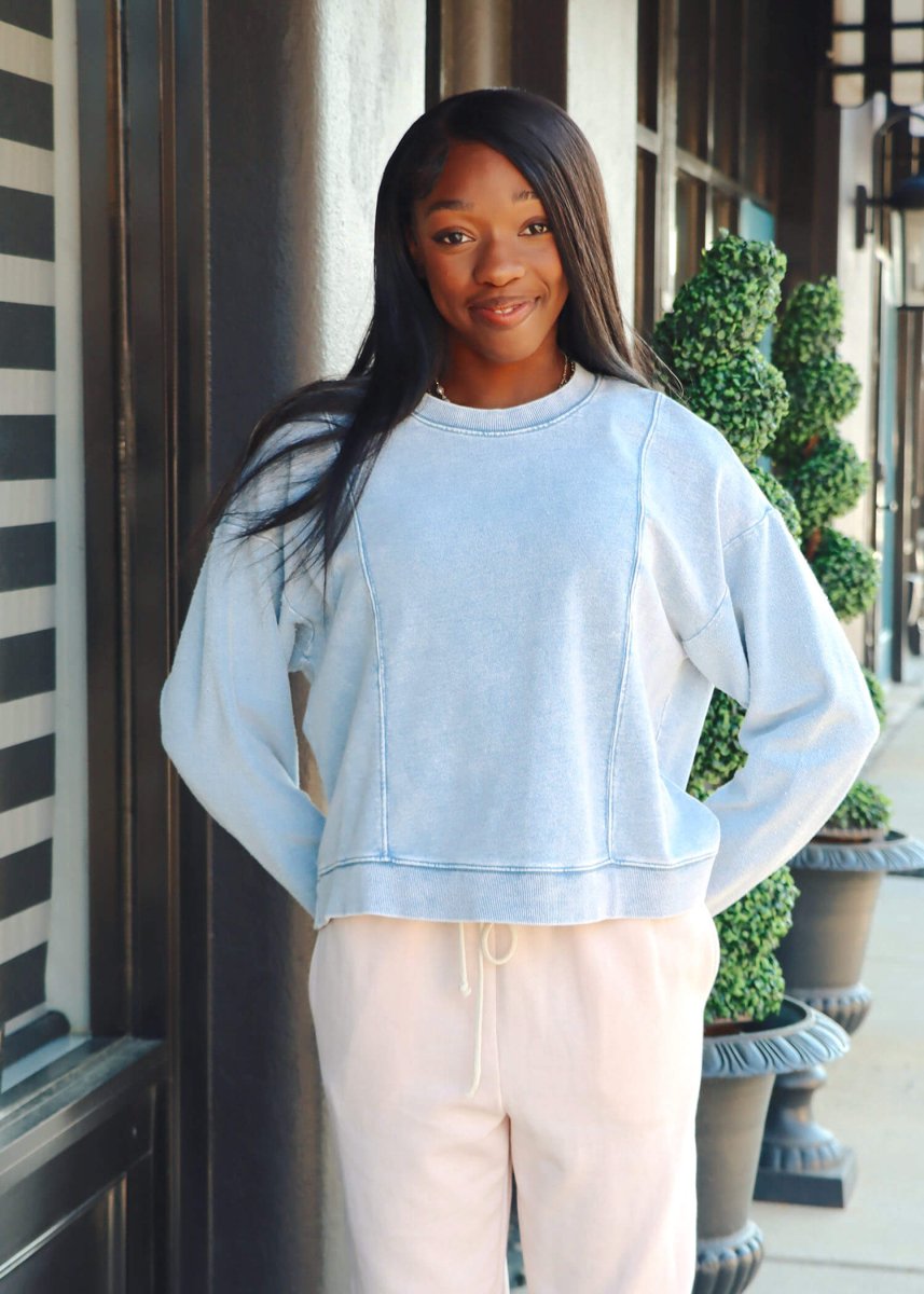 LAX Knit Denim Sweatshirt - Washed Indigo - MerciGrace BoutiqueSweatshirt