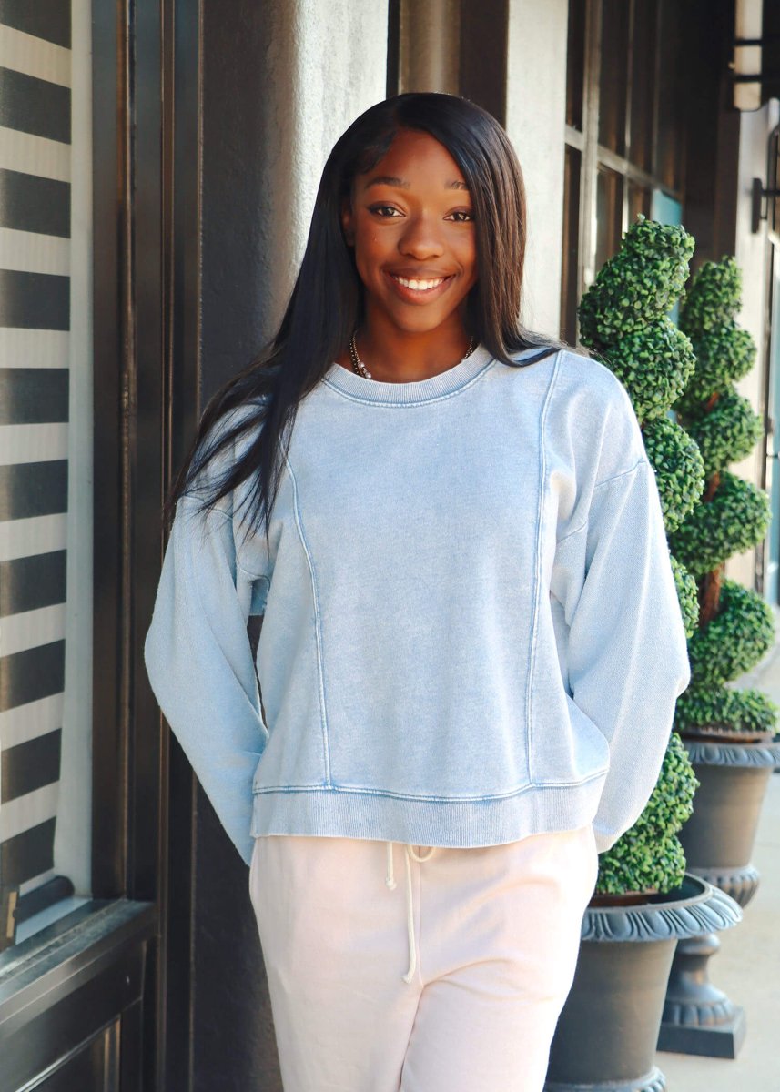 LAX Knit Denim Sweatshirt - Washed Indigo - MerciGrace BoutiqueSweatshirt