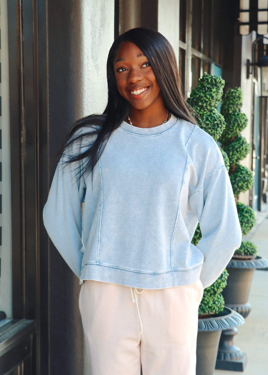 LAX Knit Denim Sweatshirt - Washed Indigo - MerciGrace BoutiqueSweatshirt