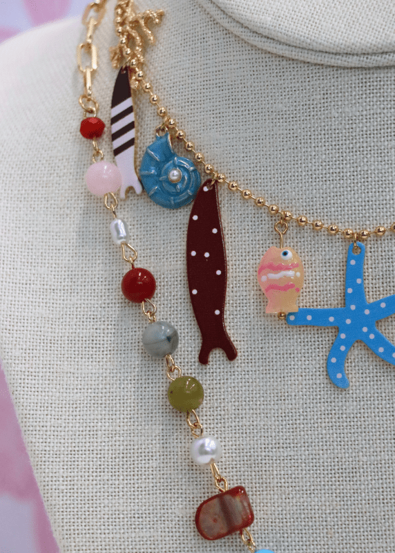 Layered Sealife Multi Charm Necklace - Tortoise/Gold - MerciGrace BoutiqueNecklace