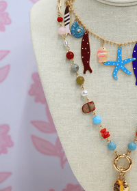 Layered Sealife Multi Charm Necklace - Tortoise/Gold - MerciGrace BoutiqueNecklace