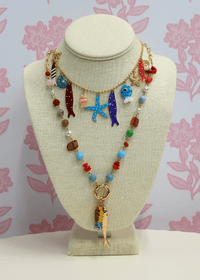 Layered Sealife Multi Charm Necklace - Tortoise/Gold - MerciGrace BoutiqueNecklace