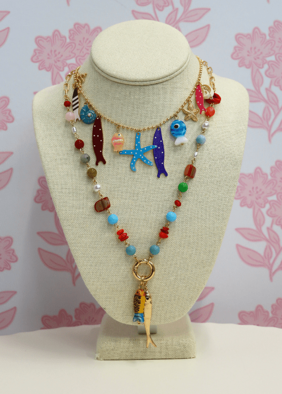 Layered Sealife Multi Charm Necklace - Tortoise/Gold - MerciGrace BoutiqueNecklace