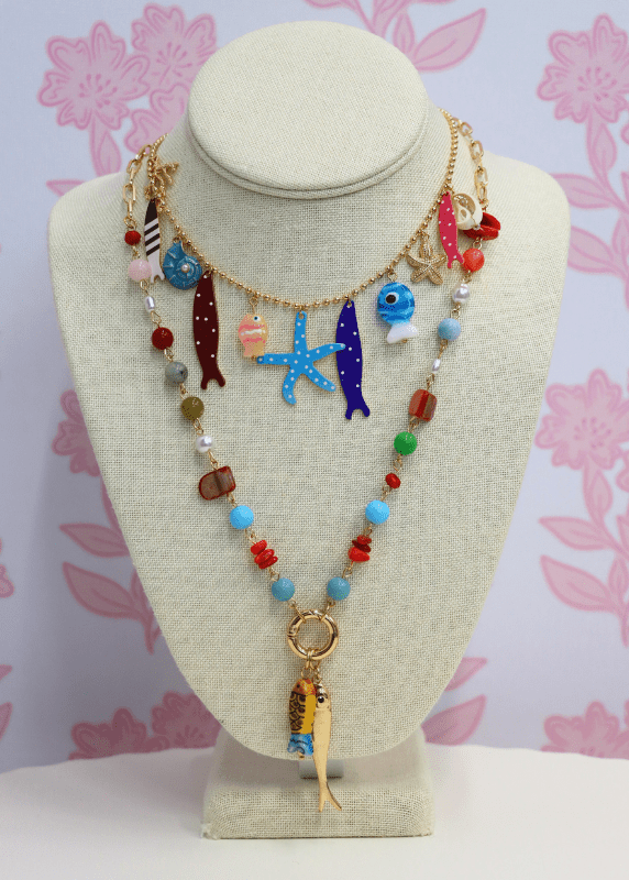 Layered Sealife Multi Charm Necklace - Tortoise/Gold - MerciGrace BoutiqueNecklace