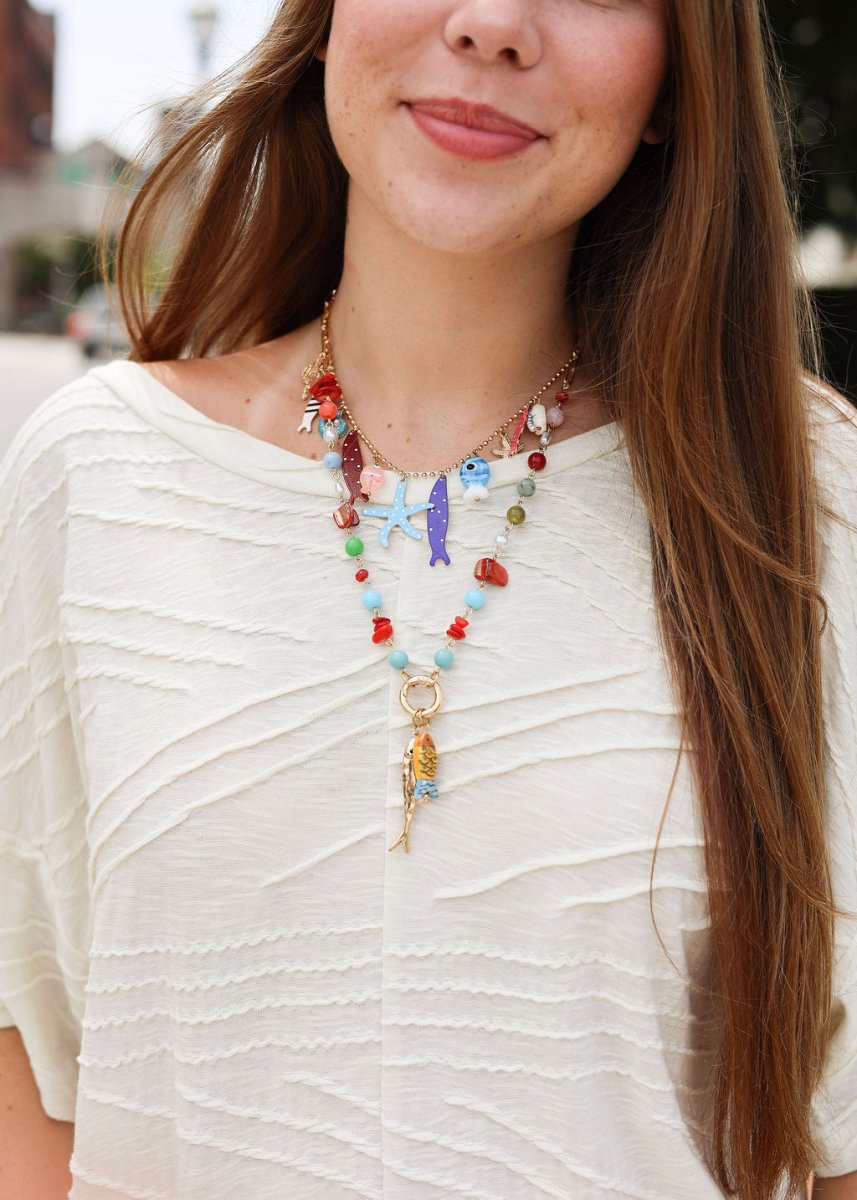 Layered Sealife Multi Charm Necklace - Tortoise/Gold