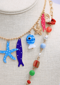 Layered Sealife Multi Charm Necklace - Tortoise/Gold - MerciGrace BoutiqueNecklace