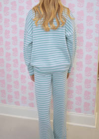 Long Sleeve Crew Neck Sweater & Wide Leg Pants - Aqua/Lt Blue Stripe - MerciGrace BoutiqueSet