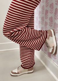 Long Sleeve Crew Neck Sweater & Wide Leg Pants - Burgundy - Pink Stripe - MerciGrace BoutiqueSet