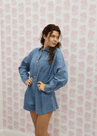 Long Sleeve Denim Romper - MerciGrace BoutiqueRomper