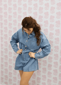 Long Sleeve Denim Romper - MerciGrace BoutiqueRomper