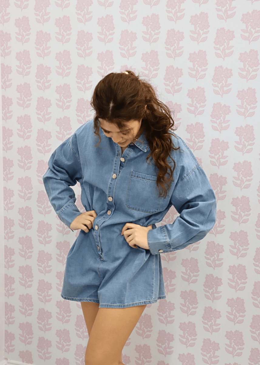 Long Sleeve Denim Romper - MerciGrace BoutiqueRomper