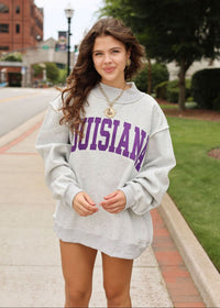 Louisiana Mockneck Sweatshirt - Heather Grey & Purple - MerciGrace BoutiqueSweatshirt