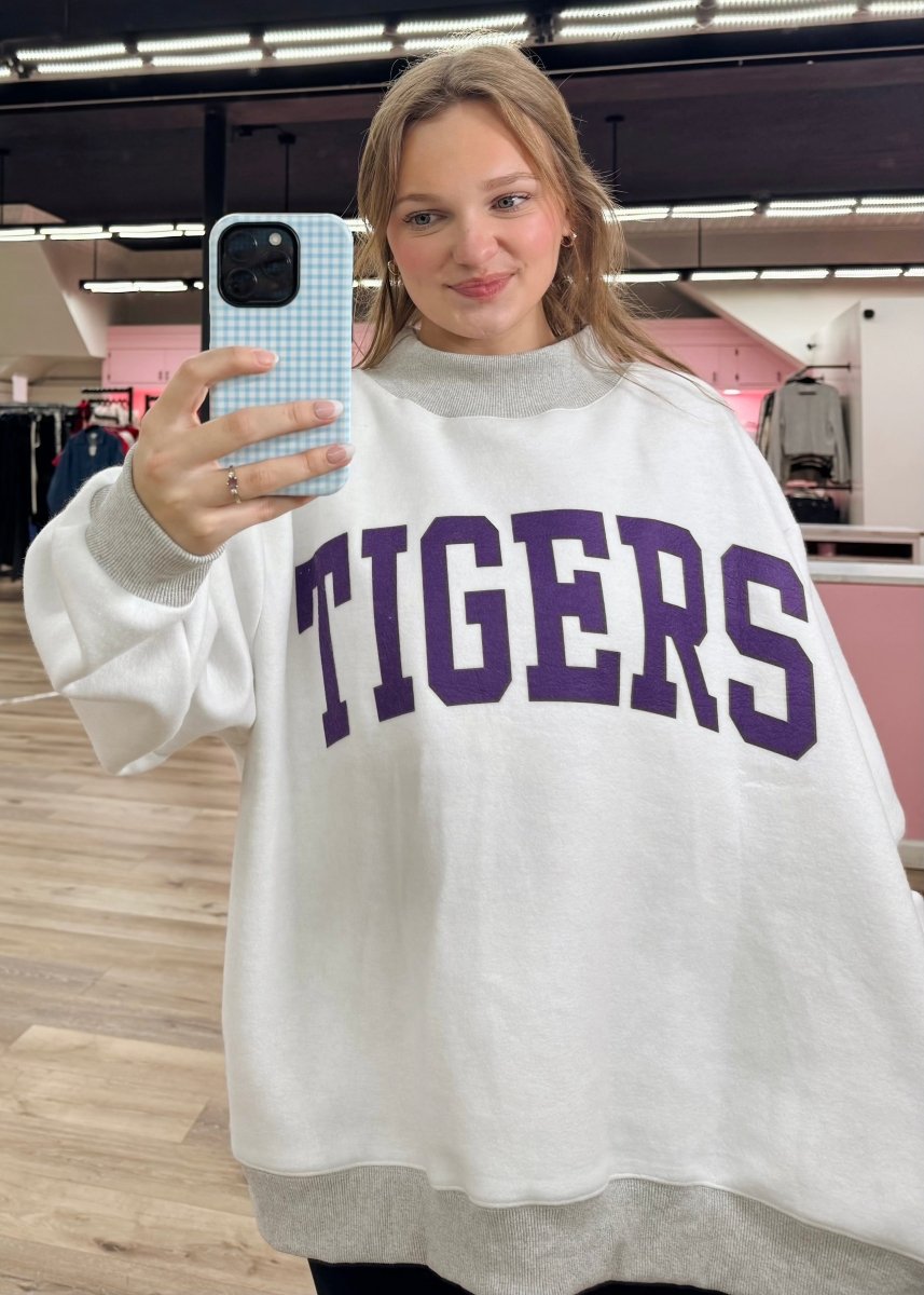 Louisiana & Tigers Reversible Mockneck Sweatshirt - H. Grey/Purple - MerciGrace BoutiqueSweatshirt