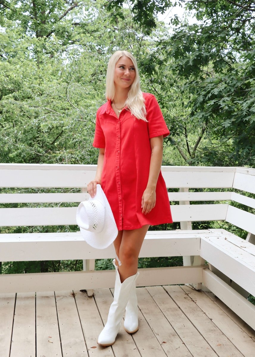 Love Me Denim Mini Dress - Watermelon - MerciGrace BoutiqueDress