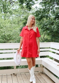 Love Me Denim Mini Dress - Watermelon - MerciGrace BoutiqueDress