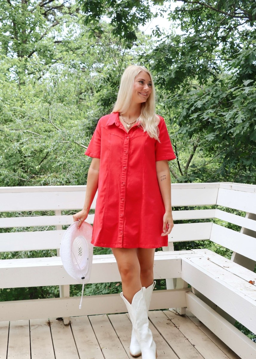 Love Me Denim Mini Dress - Watermelon - MerciGrace BoutiqueDress