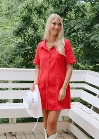 Love Me Denim Mini Dress - Watermelon - MerciGrace BoutiqueDress
