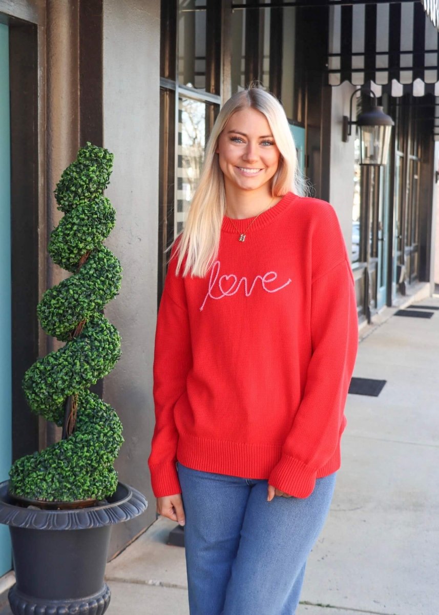 Love Notes Boyfriend Sweater - Cherry - MerciGrace BoutiqueSweater
