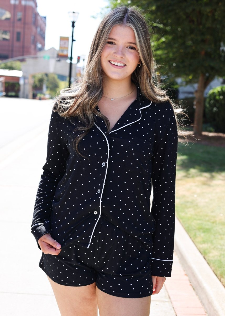 Luxe Dot PJ Top - Black/White