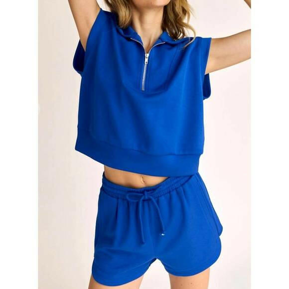 Blake Half Zip Cropped Sweat Set- Cobalt Blue.