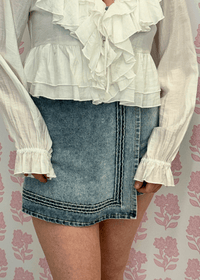 Maggie High Waisted Denim Mini Skort - Light Wash - MerciGrace BoutiqueSkirt