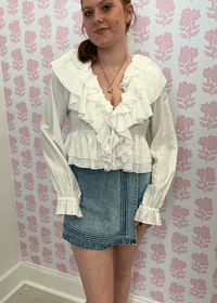 Maggie High Waisted Denim Mini Skort - Light Wash - MerciGrace BoutiqueSkirt