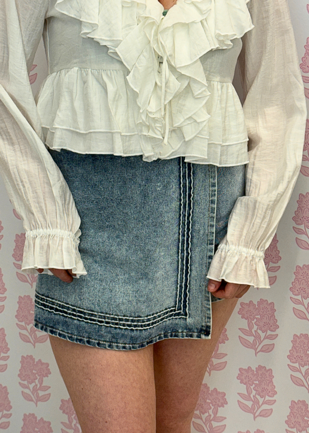Maggie High Waisted Denim Mini Skort - Light Wash