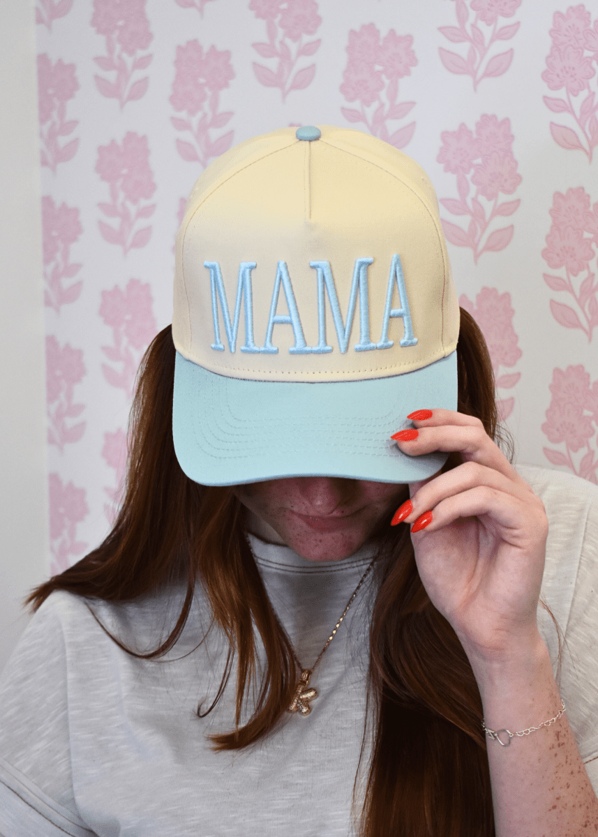 MAMA Vintage Trucker Hat - Baby Blue - MerciGrace Boutique