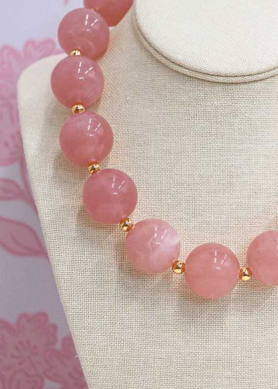 Marble Acrylic Bead Necklace - Light Pink - MerciGrace BoutiqueNecklace