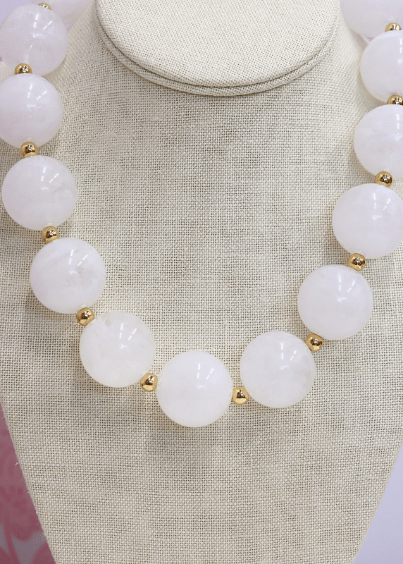 Marble Acrylic Bead Necklace - White - MerciGrace BoutiqueNecklace