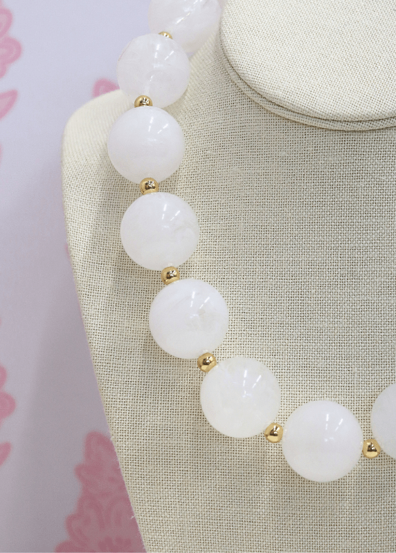 Marble Acrylic Bead Necklace - White - MerciGrace BoutiqueNecklace