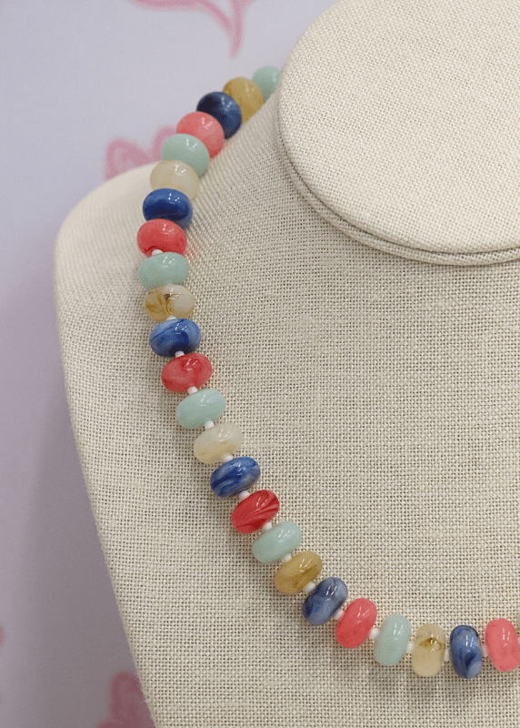 Marble Bead Necklace - Multi/Gold - MerciGrace BoutiqueNecklace