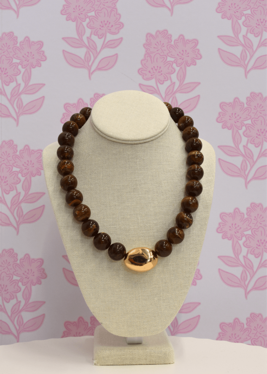 Marble Stone Ball & Accent Organic Necklace - Brown - MerciGrace BoutiqueNecklace