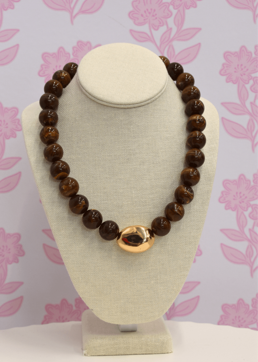 Marble Stone Ball & Accent Organic Necklace - Brown - MerciGrace BoutiqueNecklace