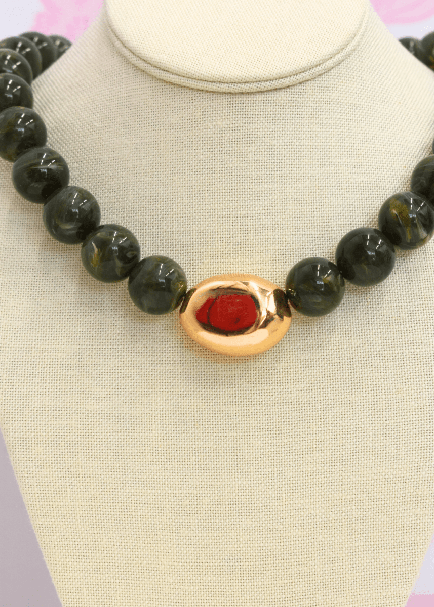 Marble Stone Ball & Accent Organic Necklace - Green - MerciGrace BoutiqueNecklace